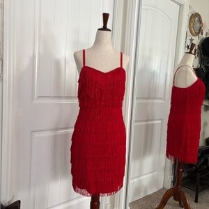 Frederick's of Hollywood Red Fringe Mini Dress